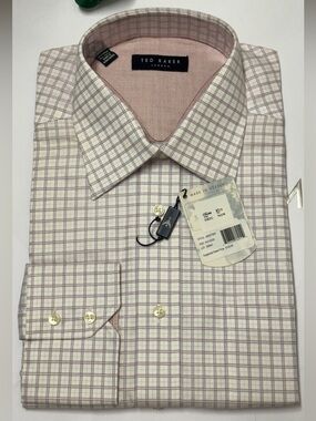 Ted Baker Men's Pink and White Check Dress Shirt